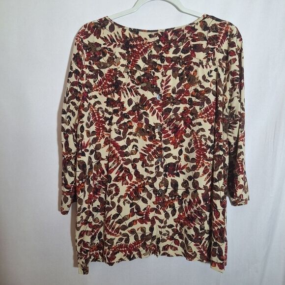J. Jill Womens Tunic Blouse Autumn Fall Leaves 3/4 Sleeve Loose Officecore Large - Picture 2 of 9